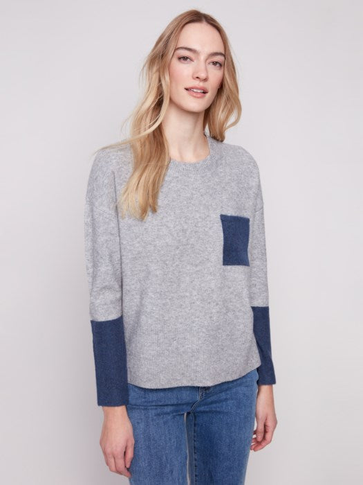 CHARLI B COLOUR BLACK POCKET SWEATER